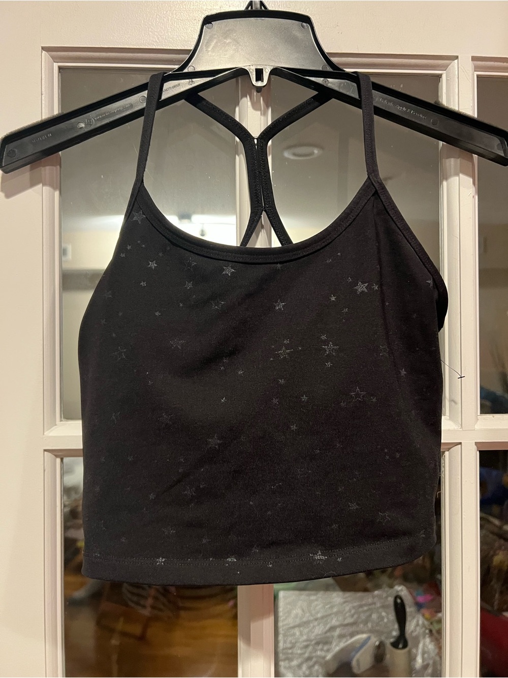 Beyond Yoga Black Star-Print Strappy Crop Camisole Top